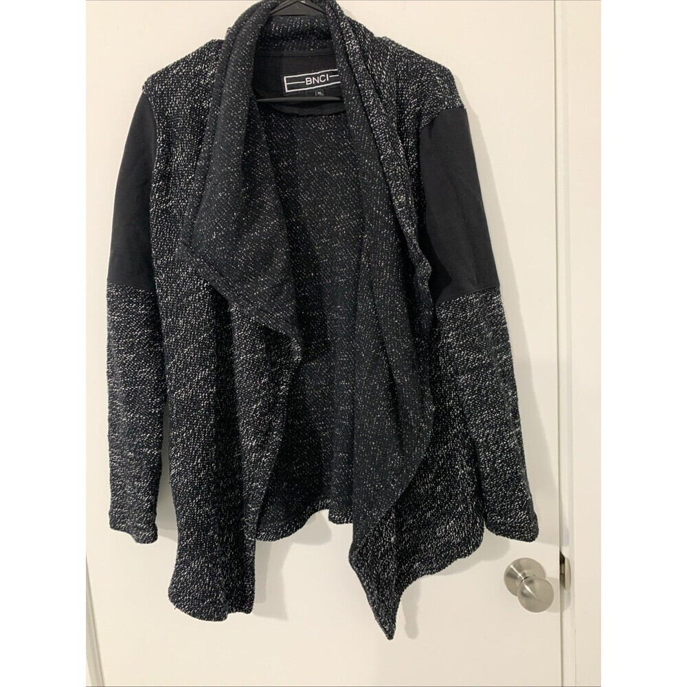 BNCI by Blanc Noir Open Cardigan Sweater Black White Tweed Look Womens Size XL